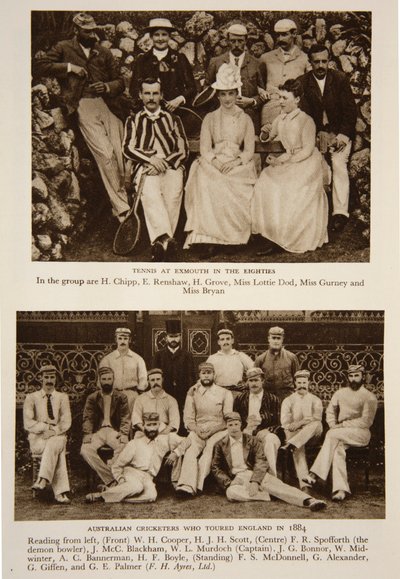 Tennis in Exmouth in den 80er Jahren und das australische Cricket-Team, das 1884 England bereiste, Fotografien aus The Times von English Photographer